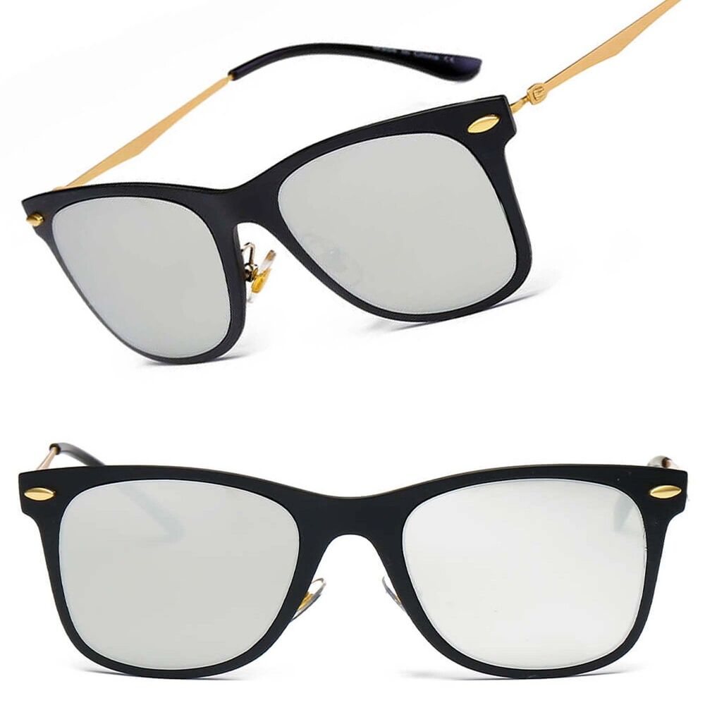 Classic Horn Rimmed Rectangle Fashion Chrome Mirrored Metal Frame Sunglasses